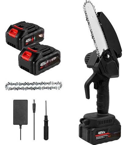 88V Mini Handheld Chainsaw with 2 Batteries | Cordless Wood Cutter for Home & Garden