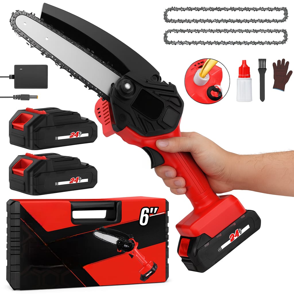 88V Mini Handheld Chainsaw with 2 Batteries | Cordless Wood Cutter for Home & Garden