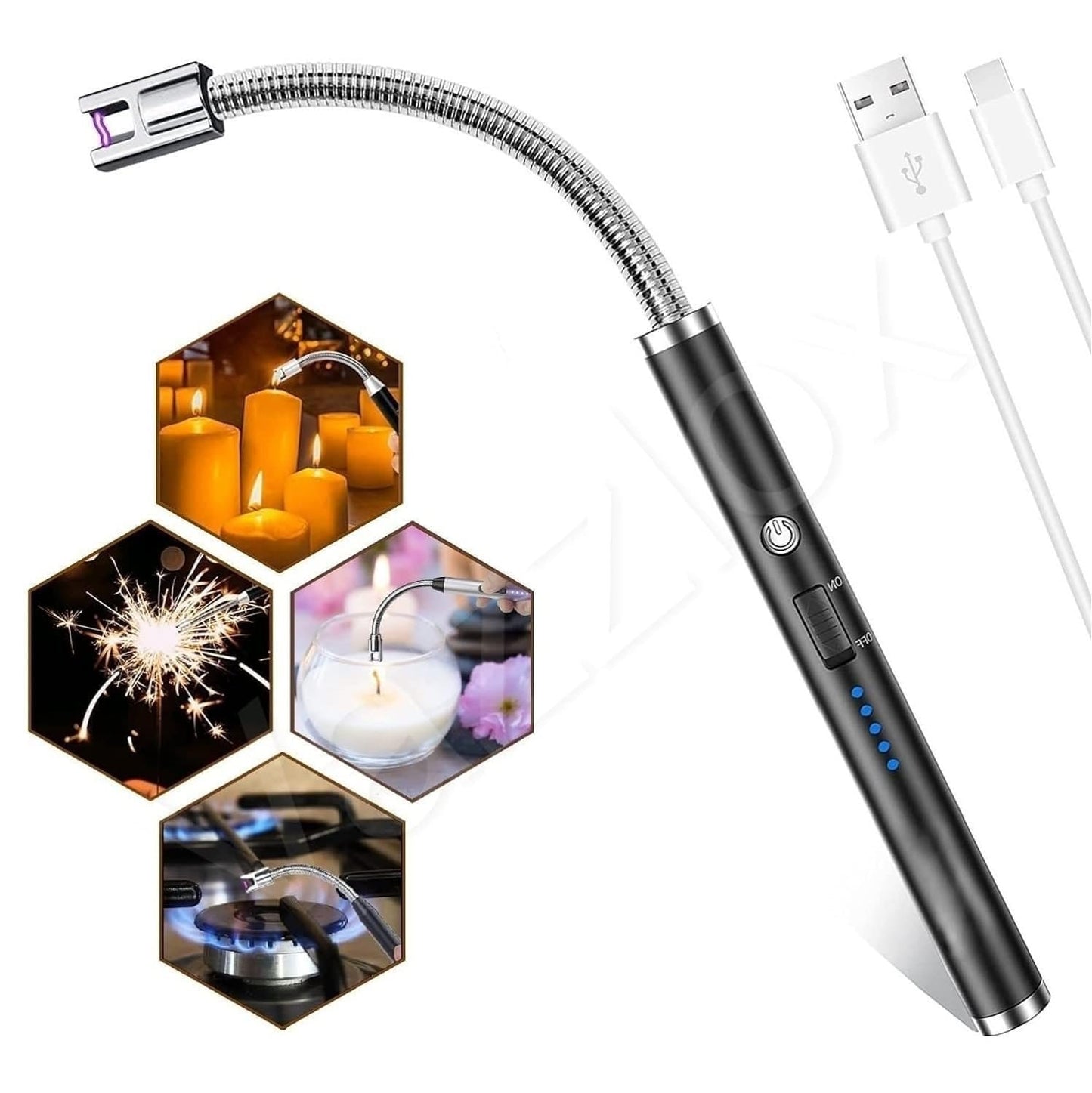 Rechargeable Electric Arc Lighter with Flexible Neck – Windproof USB Candle & Gas Stove Lighter