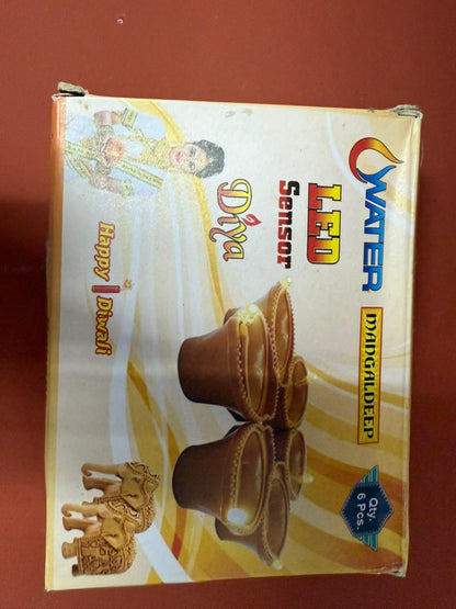 Mangaldeep Premium Water Sensor LED Diya (Pack of 6) | Automatic Light-Up Waterproof Floating Diyas | Traditional Clay Design for Diwali & Home Décor