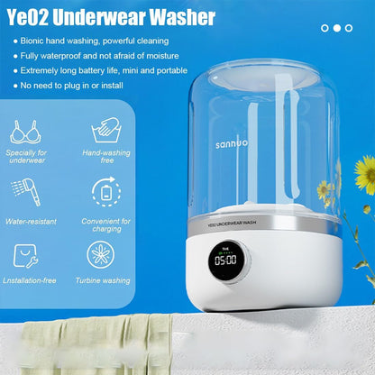 Portable Mini Washing Machine 4000mAh – Cordless Rechargeable Turbine Washer for Baby Clothes & Underwear