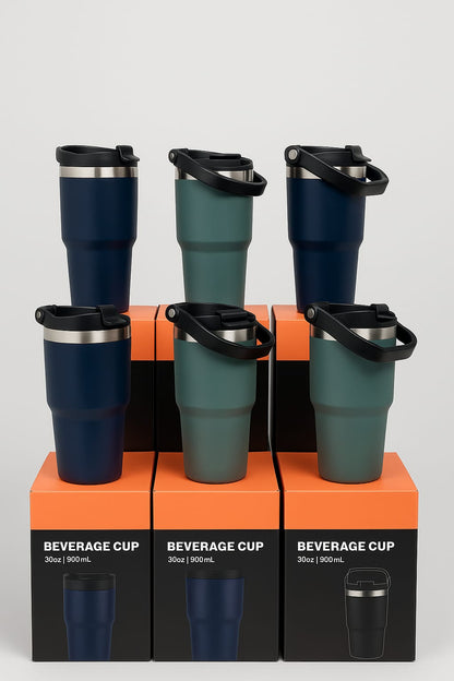 Premium 30oz (900ml) Vacuum Insulated Beverage Cup | 3-Way Lid | Hot & Cold Travel Tumbler