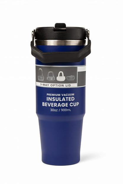 Premium 30oz (900ml) Vacuum Insulated Beverage Cup | 3-Way Lid | Hot & Cold Travel Tumbler